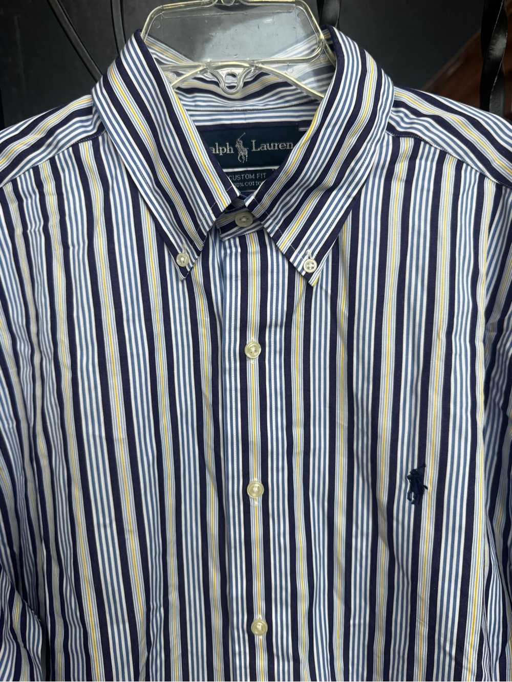 NEW Large Ralph Lauren Men’s Navy & White Striped Button-Down Custom fit Shirt
